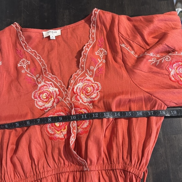 Umgee Orange Floral Embroidered Boho Mini Dress Size Medium - Picture 6 of 7
